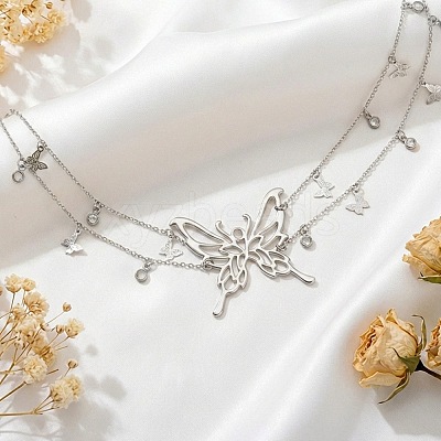 Zinc Alloy Crystal Rhinestone Butterfly Tassel Double Layer Waist Chains for Women WG9748F-02-1