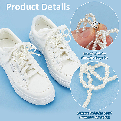2 Pairs 2 Styles Bowknot ABS Imitation Pearl Shoe Lace Decorations DIY-FG0006-57-1