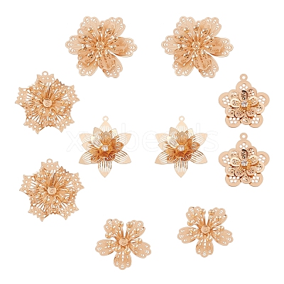 10Pcs 5 Style Brass Rhinestone Pendants KK-SC0001-94LG-1