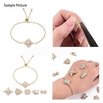 Brass Pave Clear Cubic Zirconia Connector Charms KK-N284-21G-1