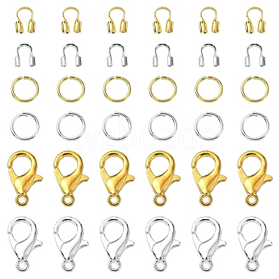 Zinc Alloy Lobster Claw Clasps with Brass Wire Guardian and Protectors with Iron Open Jump Rings DIY-YW0010-08-1