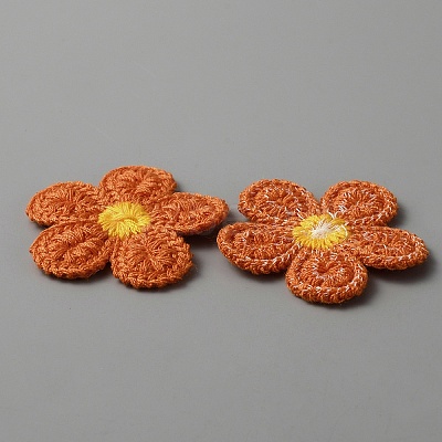 5-Petal Flower Shape Two Tone Crochet Appliques DIY-WH0399-61D-1