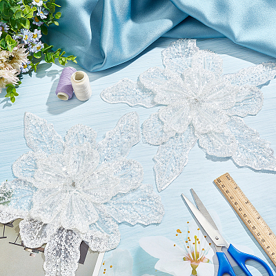 Flower Multi-Layer Polyester & Sequin Embroidery Appliques PATC-WH0010-35-1