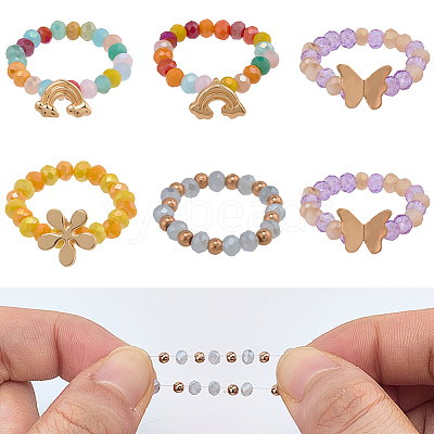 6Pcs 2 Styles Alloy & Glass Beaded Decorative Rings for Smartwatch Band AJEW-CP0009-95-1