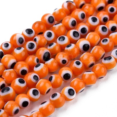 Handmade Evil Eye Lampwork Round Bead Strands X-LAMP-L055-4mm-03-1