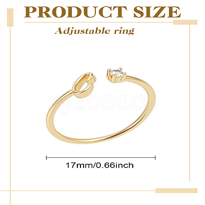 1Pc Letter Brass Rhinestone Open Cuff Rings for Women AJEW-LP0004-47C-G-1