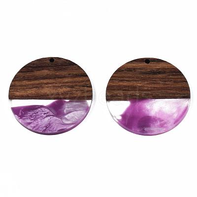 Transparent Resin & Walnut Wood Pendants RESI-T035-35A-1