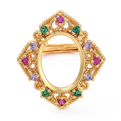 Rack Plating Oval Brass Micro Pave Cubic Zirconia Adjustable Ring Components X-KK-Q819-17G-1