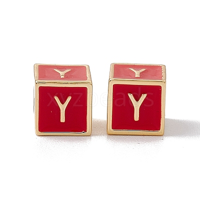 Rack Plating Brass Enamel Beads KK-B060-04G-03Y-1