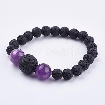 Natural Amethyst Beaded Necklaces & Stretch Bracelets Jewelry Sets SJEW-JS00918-05-1