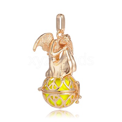 Golden Plated Brass Hollow Round Cage Pendants KK-J249-02G-1