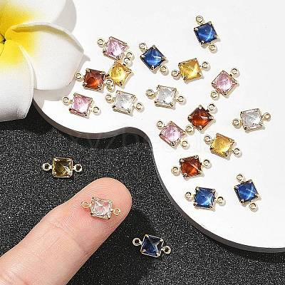 SHEGRACE Brass Pave Cubic Zirconia Square Connector Charms XGRQ2O980-440G-1