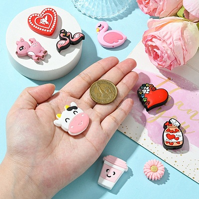 10Pcs 10 Styles Valentine's Day theme Food Grade Eco-Friendly Silicone Focal Beads SIL-YW0001-33-1