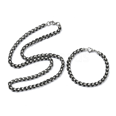 201 Stainless Steel Box Chain Necklaces & Chain Bracelets SJEW-G087-04P-1