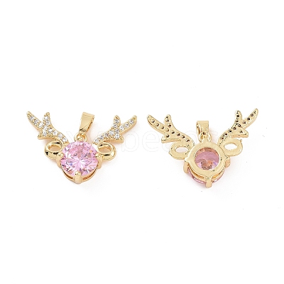 Brass Micro Pave Cubic Zirconia Christmas Deer Pendants KK-E068-VC422-1