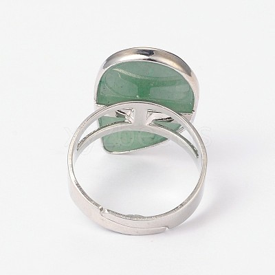 Adjustable Natural Green Aventurine & Platinum Brass Rings RJEW-N024-02F-1