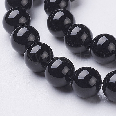 Natural Dyed & Heated Black Onyx Round Beads Strands X-GSR8mmC097-1