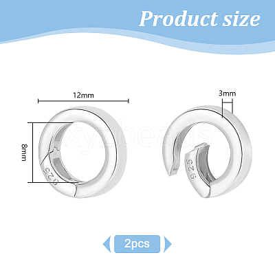 2pcs 925 Sterling Silver Spring Gate Rings with 925 Stamp STER-PH0002-15-1