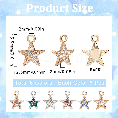 36Pcs 6 Colors Alloy Rhinestone Pendants RB-SC0001-16-1