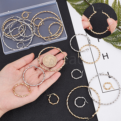 12Pairs 12 Style Stainless Steel Hoop Earrings STAS-UN0028-53-1