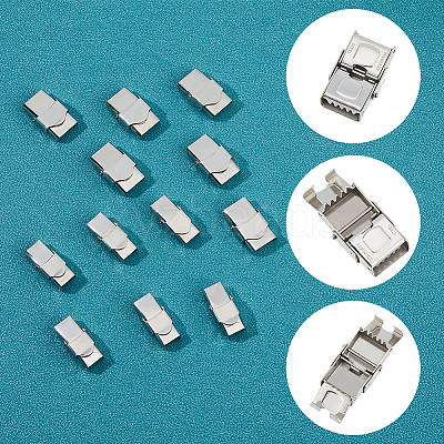 12Pcs 2 Styles Rectangle 201 Stainless Steel Watch Band Clasps STAS-DC0016-42-1