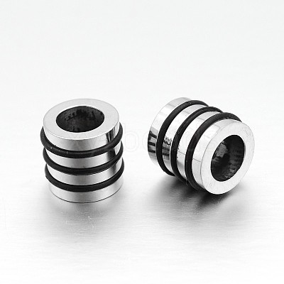 Nice Big Hole 304 Stainless Steel Wrapped Black Rubber Column Beads LS-STAS-N066-07-1