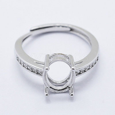 Anti-Tarnish Rhodium Plated 925 Sterling Silver Finger Ring Components STER-G027-18P-1