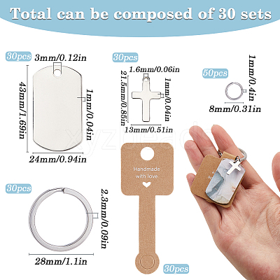 DIY Rectangle & Cross Blank 201 Stainless Steel Keychain Making Kits DIY-SP0002-27A-1