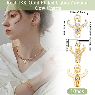10Pcs Brass Micro Pave Cubic Zirconia Charms KK-BBC0024-920-1