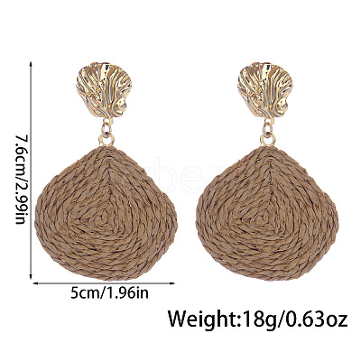 Teardrop with Shell Shape Alloy Raffia Dangle Stud Earrings FS-WGAC576-03-1
