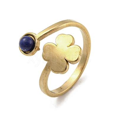 304 Stainless Steel with Natural Lapis Lazuli Ring Ion Plating(IP) RJEW-Z031-01E-01-1