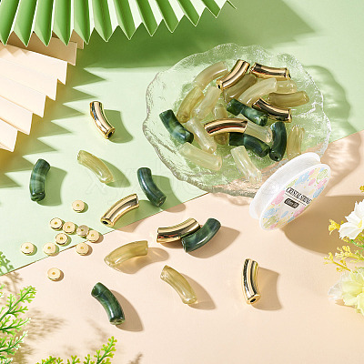 32Pcs 4 Colors Curved Tube Acrylic Beads DIY-TA0014-73-1