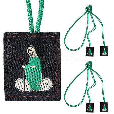 5Pcs Non-woven Fabrics Rectangle with Saint Pendant Necklaces NJEW-DC0001-30-1