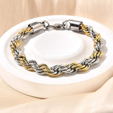 304 Stainless Steel Rope Chain Bracelets for Women BJEW-C091-03A-GP-1