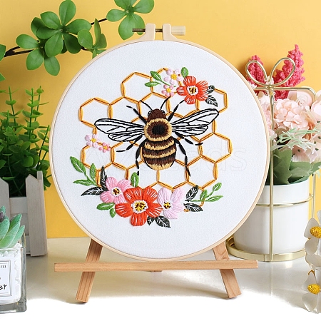 DIY Flower & Bee Pattern Embroidery Kits for Starter PW-WG7B55D-05-1