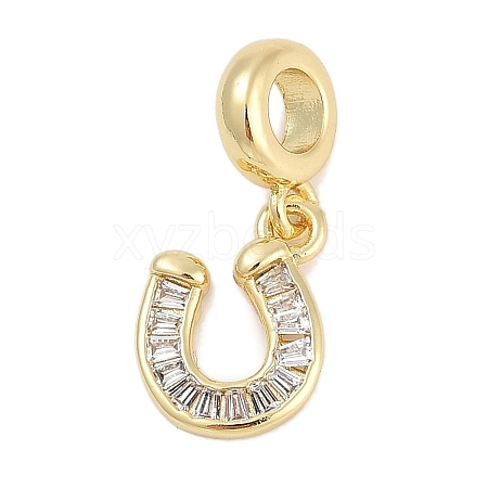 Brass Clear Cubic Zirconia Horseshoe European Dangle Charms KK-Q028-56G-1