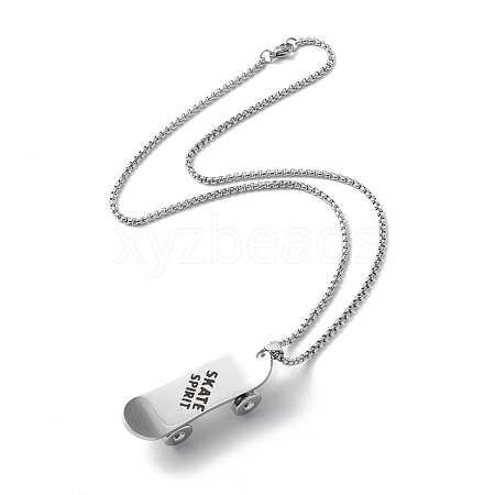 Non-Tarnish 304 Stainless Steel Skateboard with Word Skate Spirit Pendant Necklace NJEW-M188-01P-1