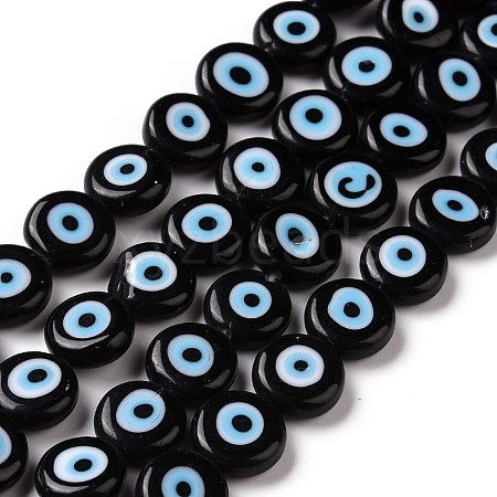 Handmade Evil Eye Lampwork Flat Round Bead Strands LAMP-L058-10mm-26-1