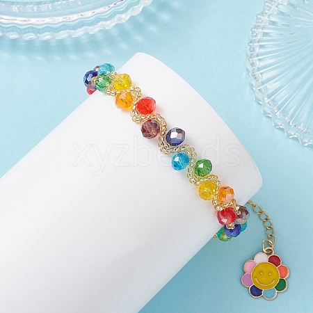Smiling Face Adjustable Glass Seed Beaded Bracelets for Women BJEW-MZ00339-1