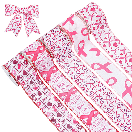 5 Rolls 5 Styles Printed Polyester Grosgrain Ribbon OCOR-PH0006-02-1