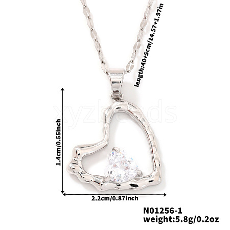 Brass Clear Cubic Zirconia Chic High-end Heart Pendant Necklaces for Women IV0715-1-1