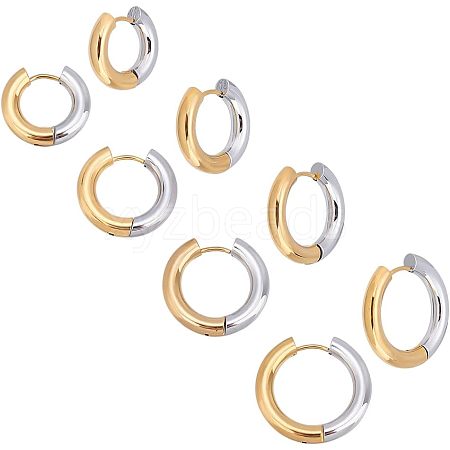 Unicraftale 4 Pairs 4 Size Two Tone 304 Stainless Steel Hinged Hoop Earrings for Women EJEW-UN0002-20-1