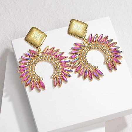 304 Stainless Steel Glass Dangle Stud Earrings EJEW-M095-12G-02-1