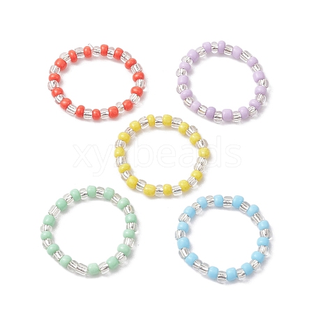 Glass Seed Beads Stretch Rings for Women RJEW-JR00690-1