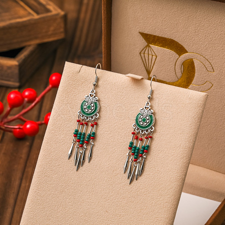 Bohemian Style Alloy Enamel Flat Round Tassel Chandelier Earrings FS-WG14215-07-1