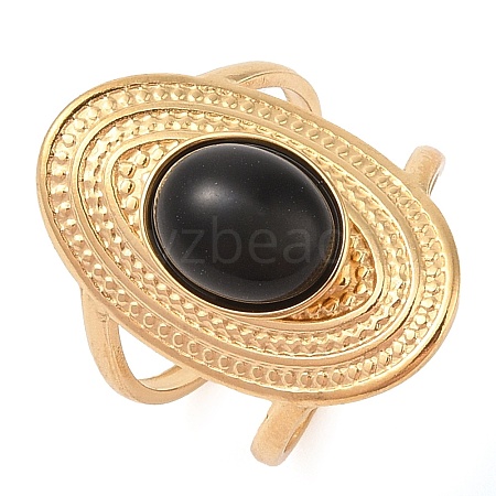 Oval Natural Dyed & Heated Black Agate Finger Rings RJEW-Z057-14G-010-1