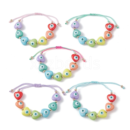 Resin Heart with Evil Eye Braided Bead Bracelets BJEW-JB09461-1