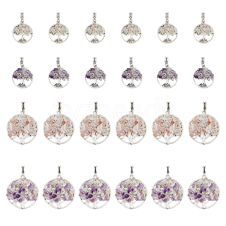 HOBBIESAY 24Pcs 4 Styles Natural Amethyst & Rose Quartz Chip Alloy European Dangle Charms G-HY0001-17-1