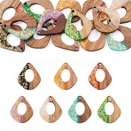 14Pcs 7 Colors Opaque Resin and Walnut Wood Pendants RESI-TA0005-11-1