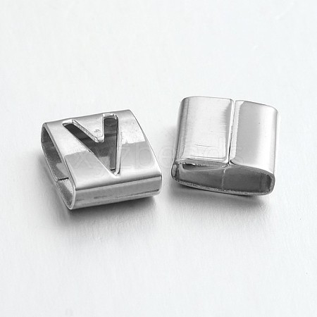 Tarnish Resistant Letter Style 201 Stainless Steel Square Slide Charms STAS-L132-14-1